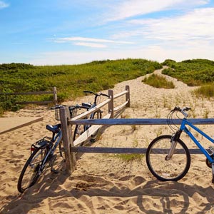 Two p=bikes on a beach